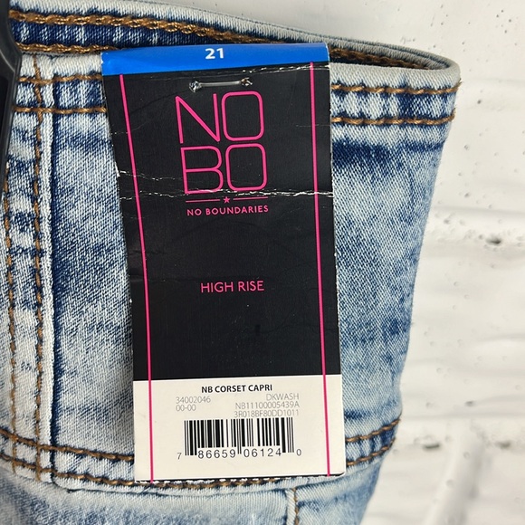 NO BOUNDRIES DECONSTRUCTED ACID WASH HIGH RISE CROP SKINNY STRETCHY JEANS SZ 21 - Picture 4 of 12